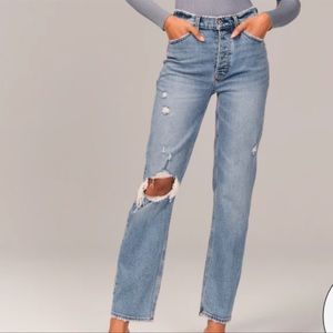 Abercrombie & Fitch High Rise Light Ripped Wash Curve Love Dad Jeans Sz 29
